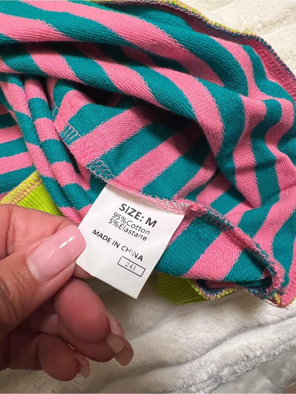 Neon Trim Striped Crewneck Shirt - Pink & Teal - Picture 2 of 5